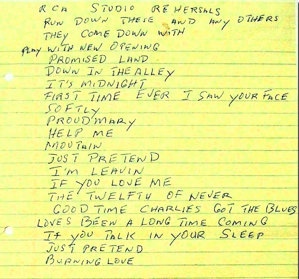 Elvis' handwritten setlist for RCA rehearsals, August 1974.jpg